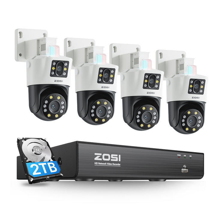 C298 4K (4MP+4MP) Dual-Lens PoE Security Camera System + 2TB HDD (16CH Expandable) - 4 Cam