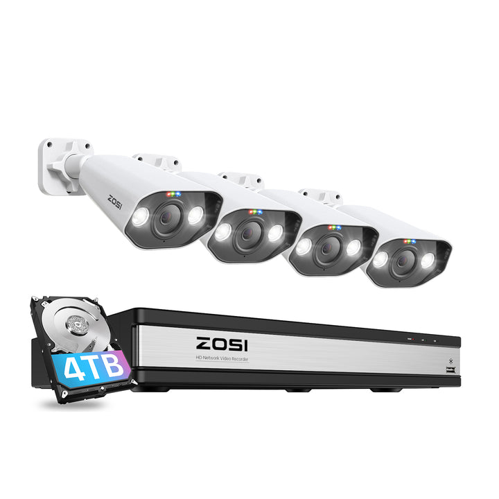 C182 4K 16CH 4 Camera Spotlight PoE Security System + 4TB Hard Drive Zosi