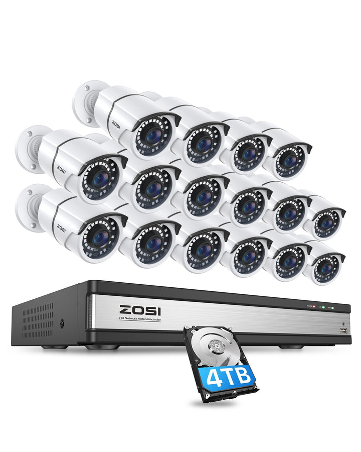 C261 5MP PoE Security Camera System + 4K 16CH PoE NVR + 4TB Hard Drive Zosi