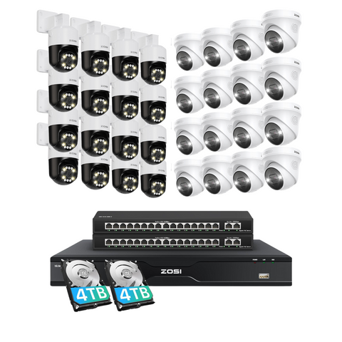 C296B/C225 32 Channel 4K PT PoE Security Camera System for Business