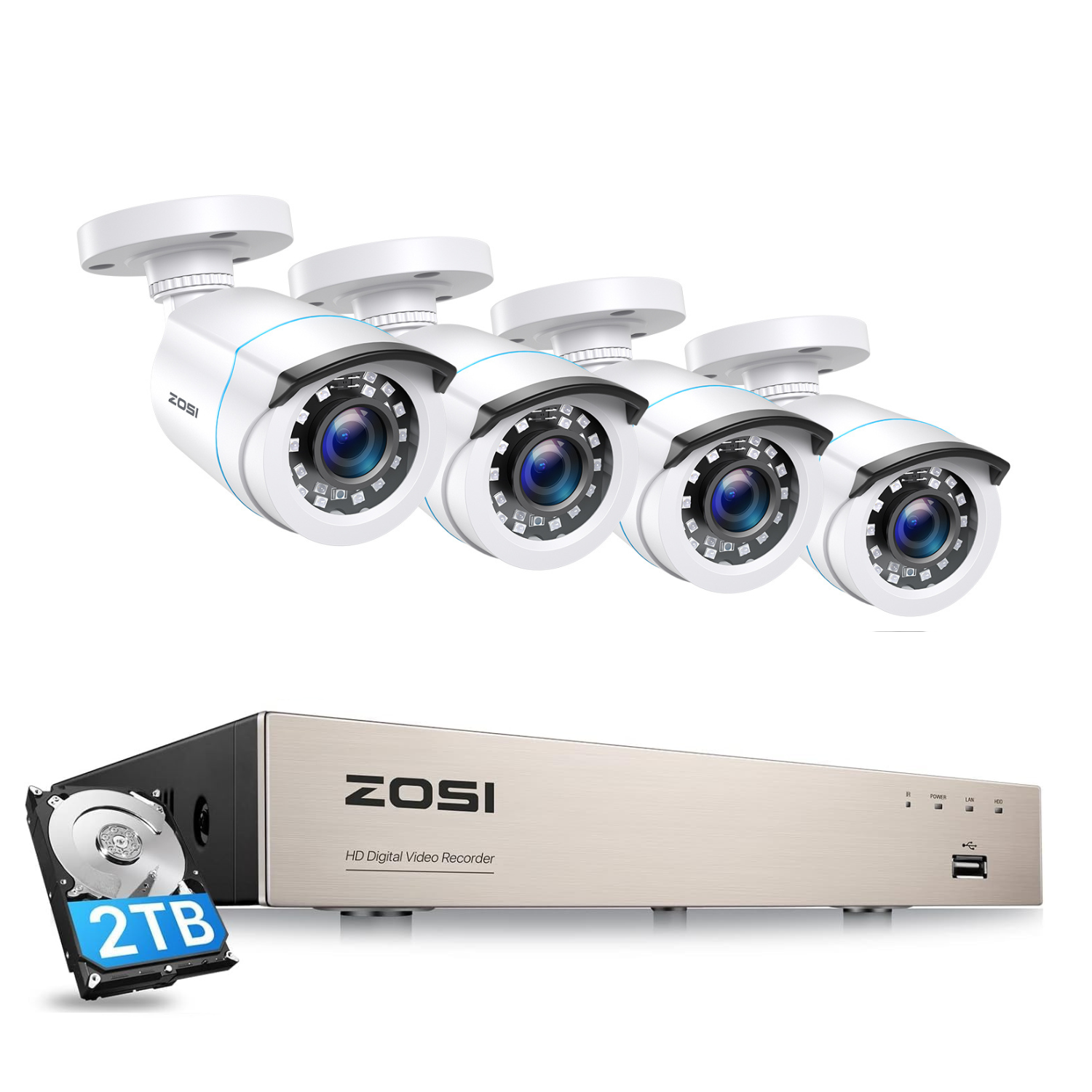 Zosi 2MP 8CH DVR & C106 Camera - Analog Security System - ZR08VN + ZG1062B