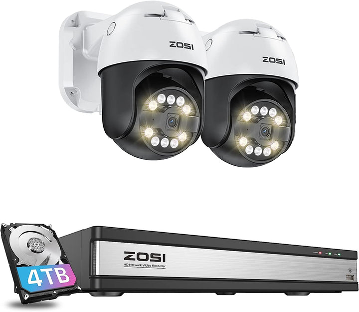 C296 5MP Pan-Tilt PoE Camera System + Person/Vehicle Detection + 4TB Hard Drive Zosi