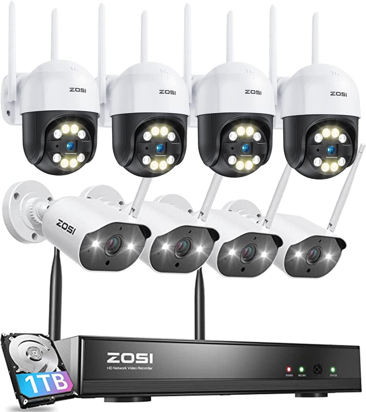 3MP 8CH NVR & 4pcs C289 PT Camera - WiFi Security System - Zosi ZR08RP +  ZG2893M