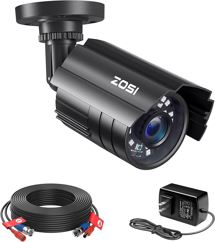 ZOSI 2.0MP 1080P HD Wired Security Camera with 60ft CCTV Cable 12V 2A Power Supply Bundle, 4-in-1 Surveillance add-on Camera Support TVI CVI AHD CVBS CCTV Surveillance DVR System