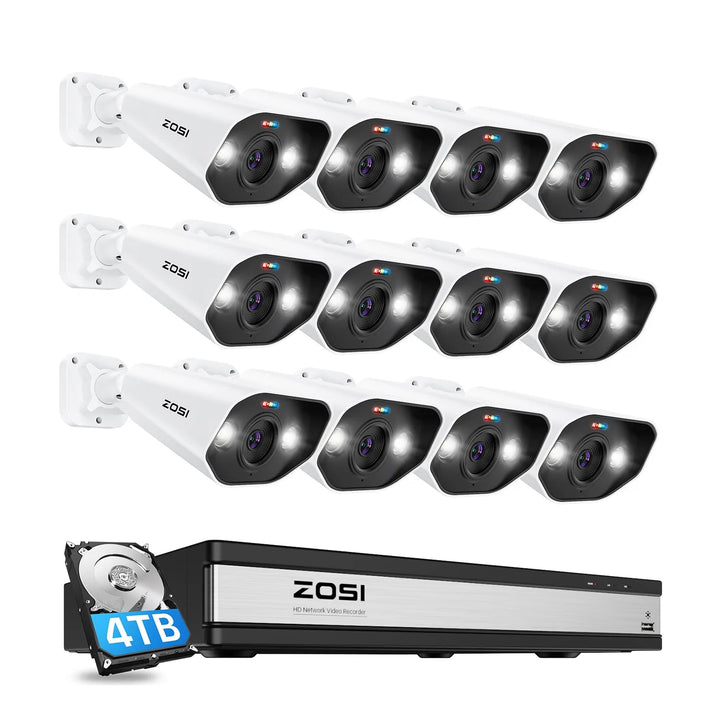 16 Channel 5MP POE Security Camera System, Color Night Vision, 12 Cameras, C182 Zosi