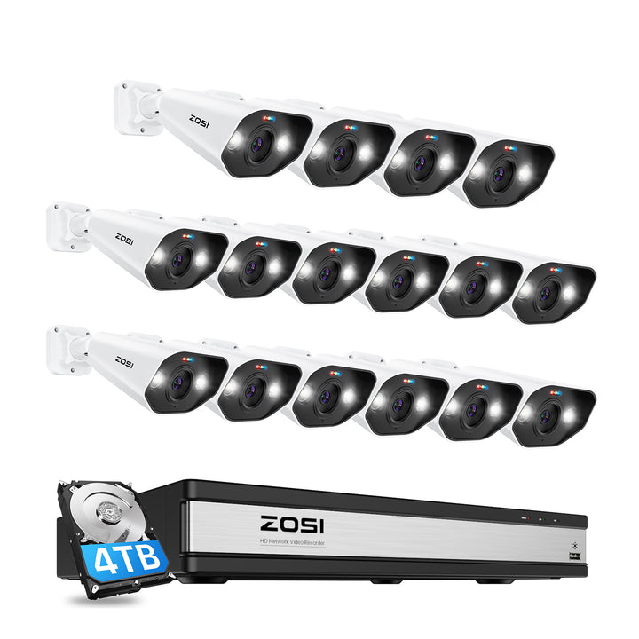 C182 4K 16 Camera Spotlight PoE Security Camera System + 4TB Hard Drive Zosi