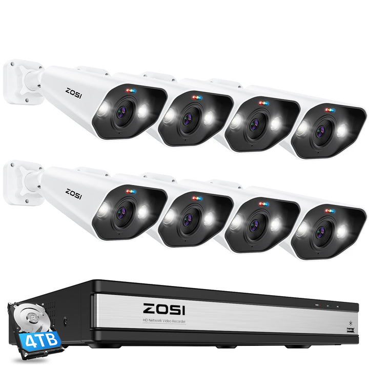 16 Channel 4K Surveillance Camera System, 8MP PoE IP Cameras, 2-Way Audio, Personal Detection, 24/7 Video Surveillance, C182 Zosi