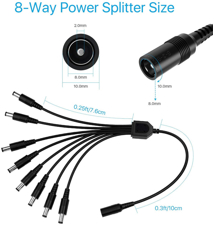 DC 1 to 4 Power Splitter Cord, DC 1 to 8 Power Splitter Cord, Y Adapter Zosi