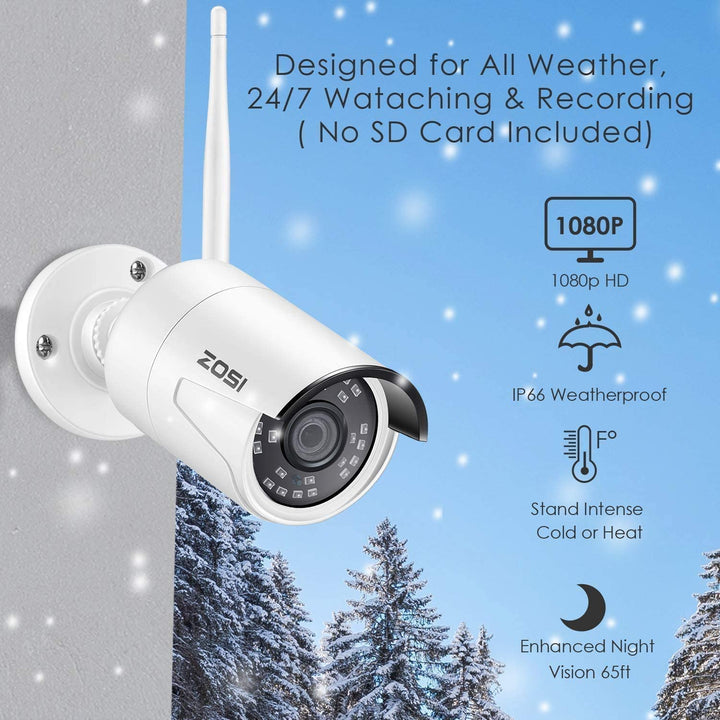 Add-on 1080P Wireless IP Camera, Only Compatible with ZOSI NVR (ZR08JP) Zosi