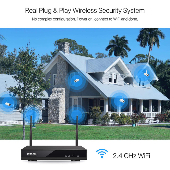 (Refurbished) 8CH 1080P Wireless Security Cameras System, 1080P CCTV NVR, Indoor Outdoor WiFi Surveillance Cameras, Night Vision, Motion Alert, Remote Access Zosi